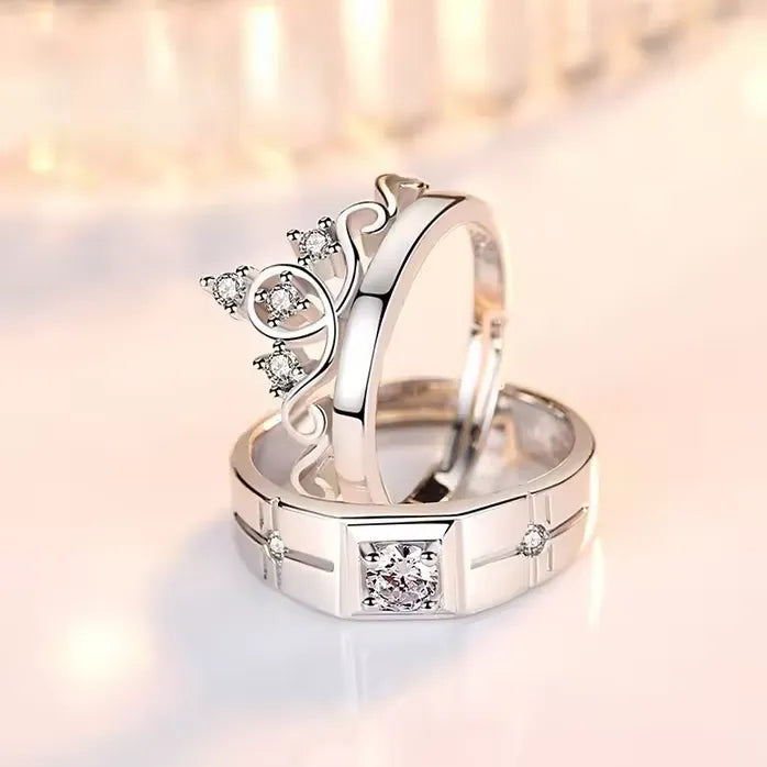 Silver Crown & Cross Couple Rings